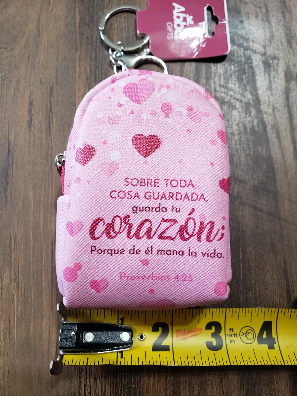 Pink Heart Mini Backpack Keychain with Spanish Scripture - Picture 5 of 5